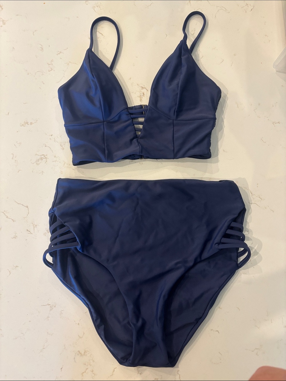 Tori Praver Swimwear Navy Blue Strappy High-Waist Bikini